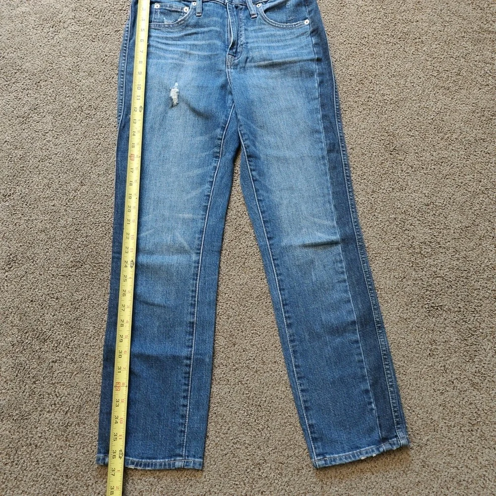 J.Crew Womens Tuxedo Stripe Distressed High Rise Straight Leg Jeans Blue Size 27